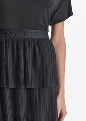 Dkny Women's Logo-Waistband Tiered Plisse Skirt - Black