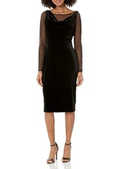 DKNY Women's Long Sleeve Mesh Velvet Combo Cowl Neck Dress