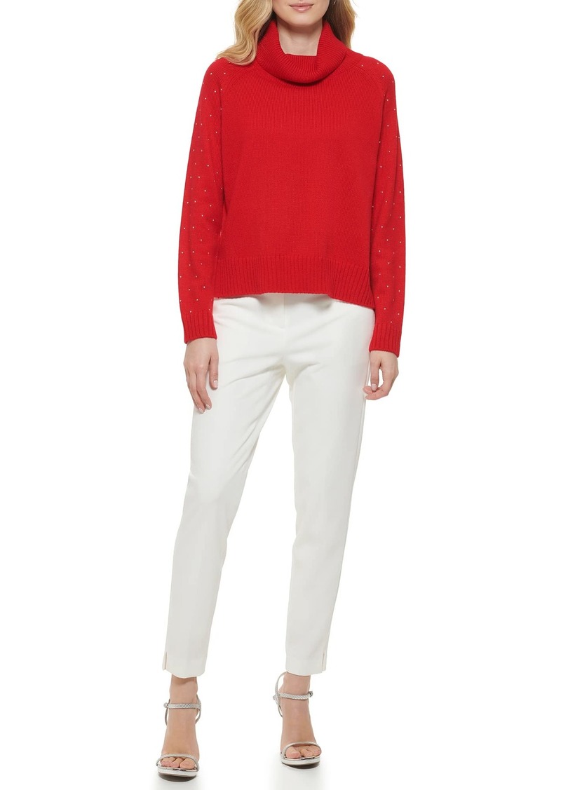 DKNY Women's Long Sleeve Turtleneck Studded Sweater