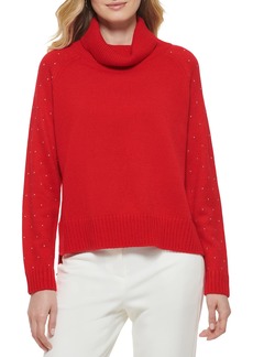 DKNY Women's Long Sleeve Turtleneck Studded Sweater