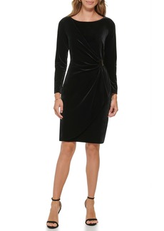 DKNY womens Long Sleeve V-neck Side Ruched Sheath With Hardware Dress   US
