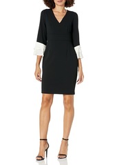DKNY womens L/S Triple Ruffle Sleeve Fit and Flare Dress   US