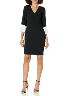 DKNY Women's Triple Ruffle Sleeve Fit and Flare  Large