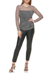 DKNY Women's Mesh Side Ruching Lightweight Sportswear Top Ivry/BLK Multi