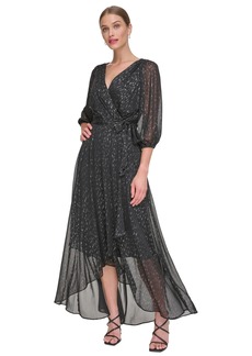 Dkny Women's Metallic Chiffon Faux-Wrap Dress - Black/silver
