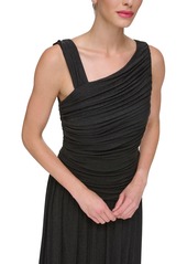 Dkny Women's Metallic-Knit Asymmetric-Neck Gown - Black