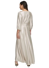 Dkny Women's Metallic Textured Faux-Wrap Gown - Champagne/Silver