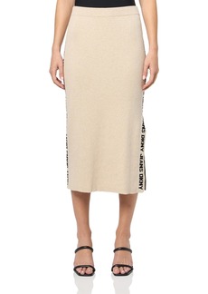 DKNY Women's Midi Logo Ribbed Jeans Skirt