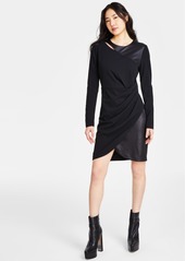 Dkny Women's Mixed-Media Cutout-Neck Side-Draped Dress - Black