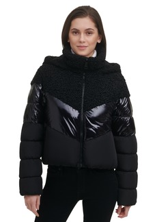 Dkny Women's Mixed-Media Hooded Cropped Puffer Jacket