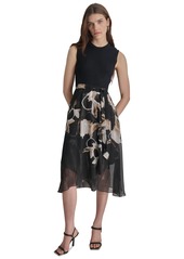 Dkny Women's Mixed-Media Sleeveless Belted Dress - Black Multi