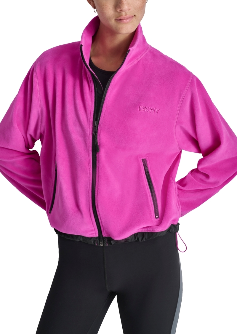 Dkny Women's Mock Neck Full Zip Jacket with Woven Piecing - Orchid Glo