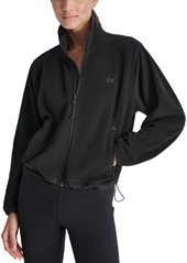 Dkny Women's Mock Neck Full Zip Jacket with Woven Piecing - Oat