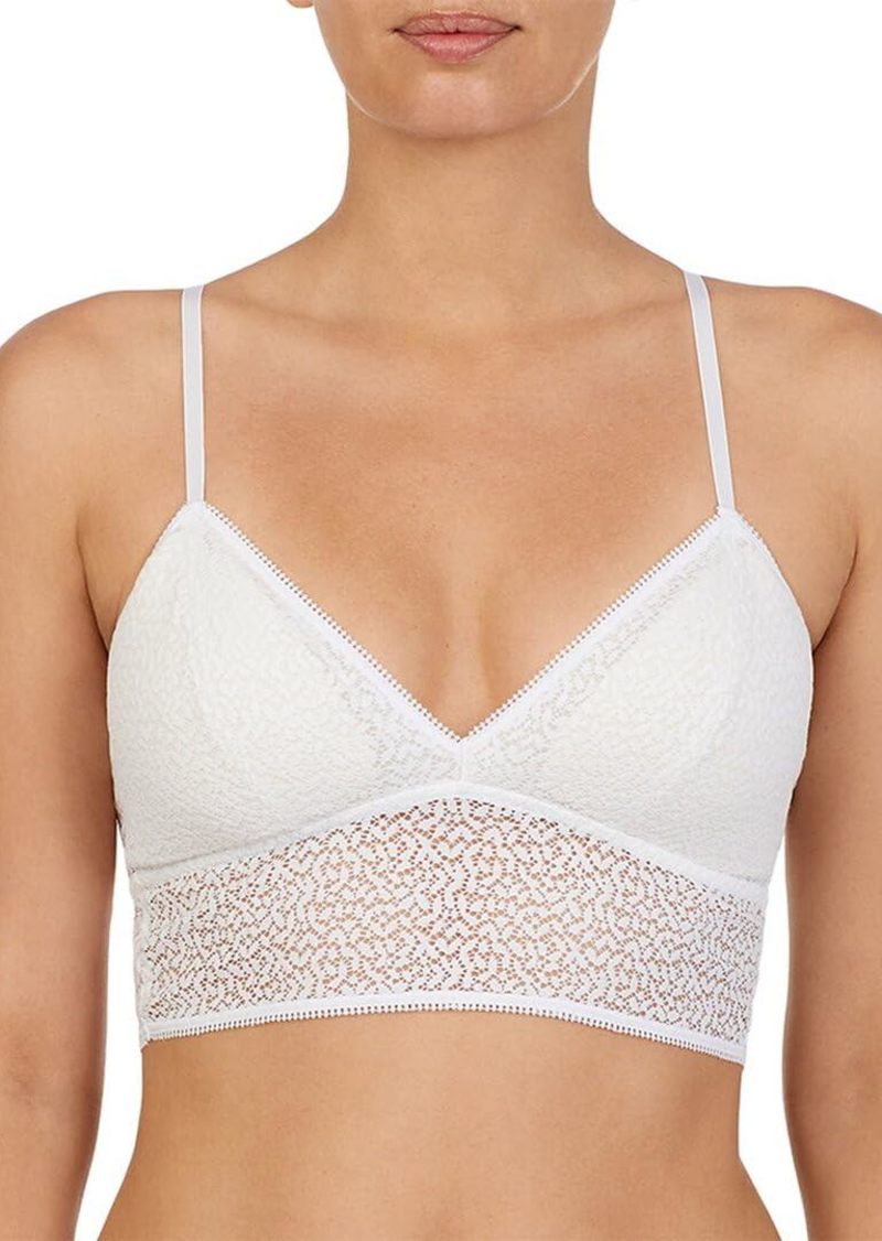 DKNY Women's Modern Lace Racerback Bralette Bra Foam Lined Cups poplin White