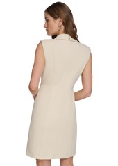 Dkny Women's Notched Collar Hardware Trim Sleeveless Sheath Dress - Elegant Beige