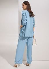 Dkny Womens One Button Long Sleeve Jacket Zip Front Puff Sleeve Blouse Chambray Wide Leg Pants
