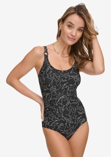 Dkny Women's One-Piece Starburst Swimsuit - Black/white Multi (Outlined Floral)