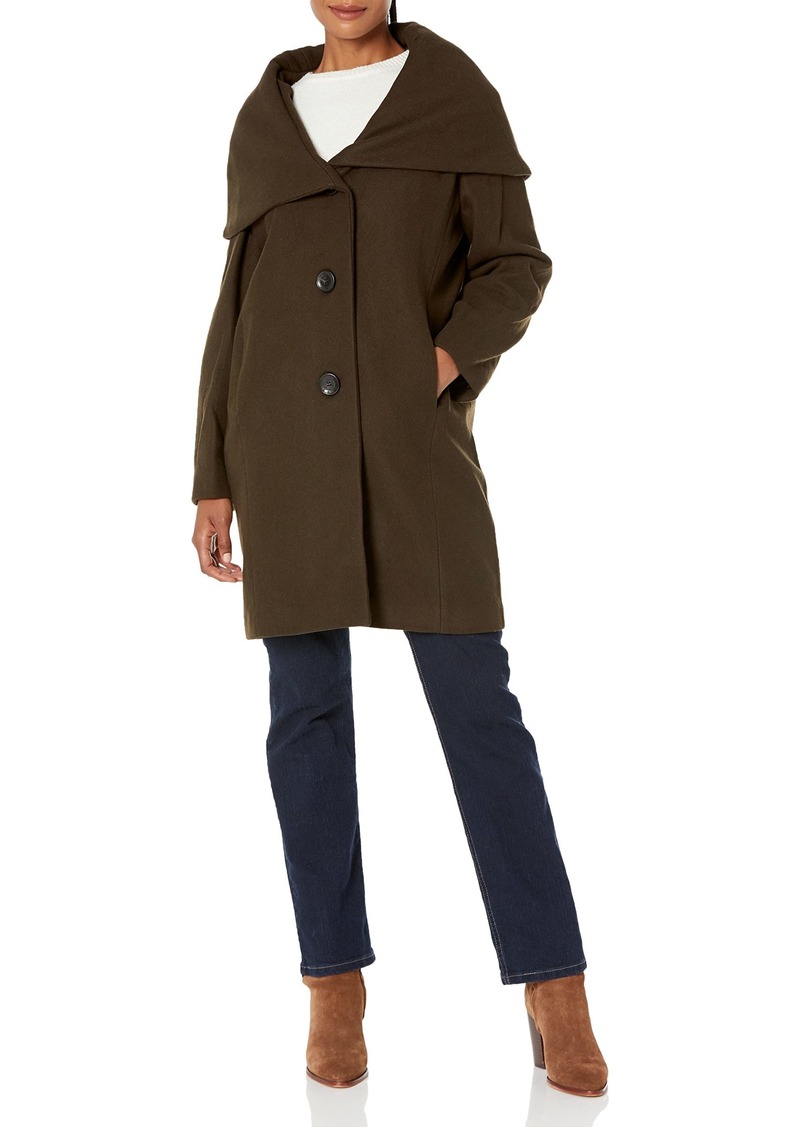 DKNY Women's Outerwear Women's Softshell Jacket Green Midi with 2 Buttons and Wide Hood M