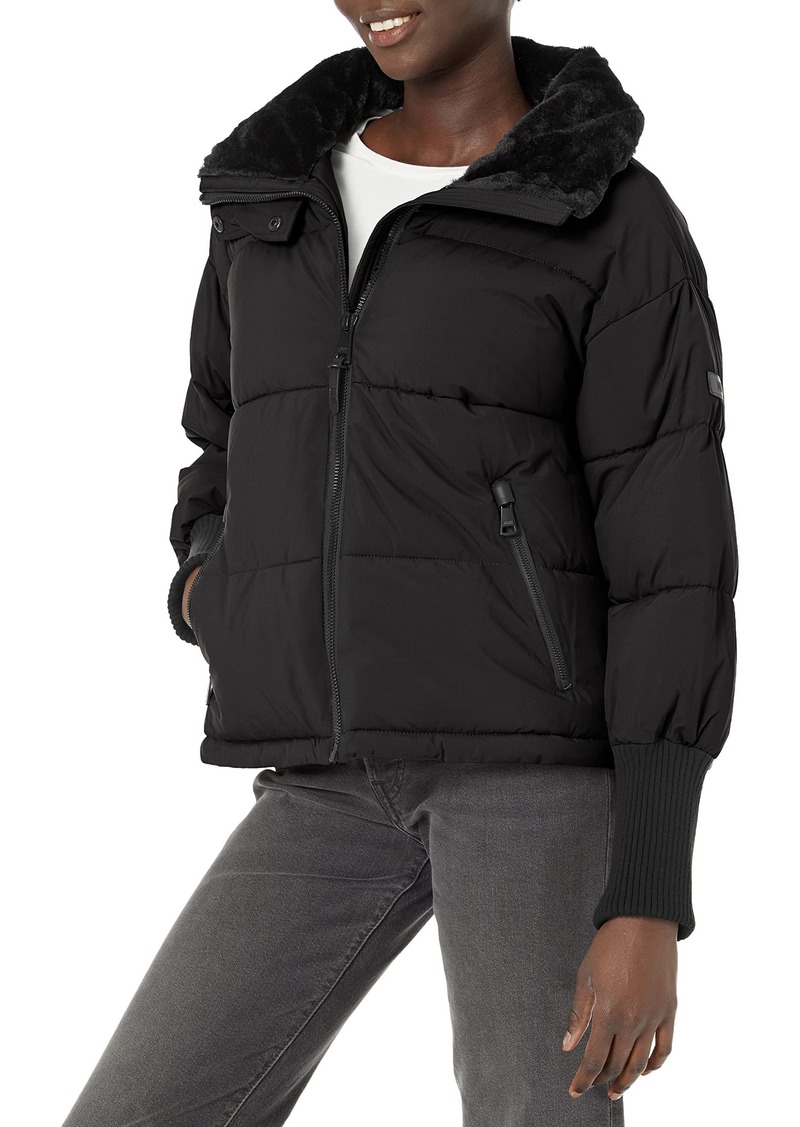 DKNY Women's Oversized Outerwear Puffer Rib-Knit