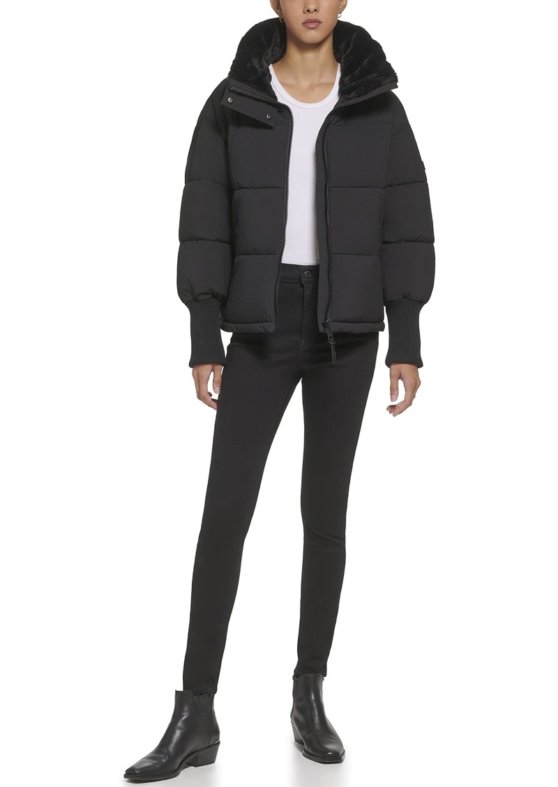 DKNY Women's Outerwear Puffer Rib-Knit