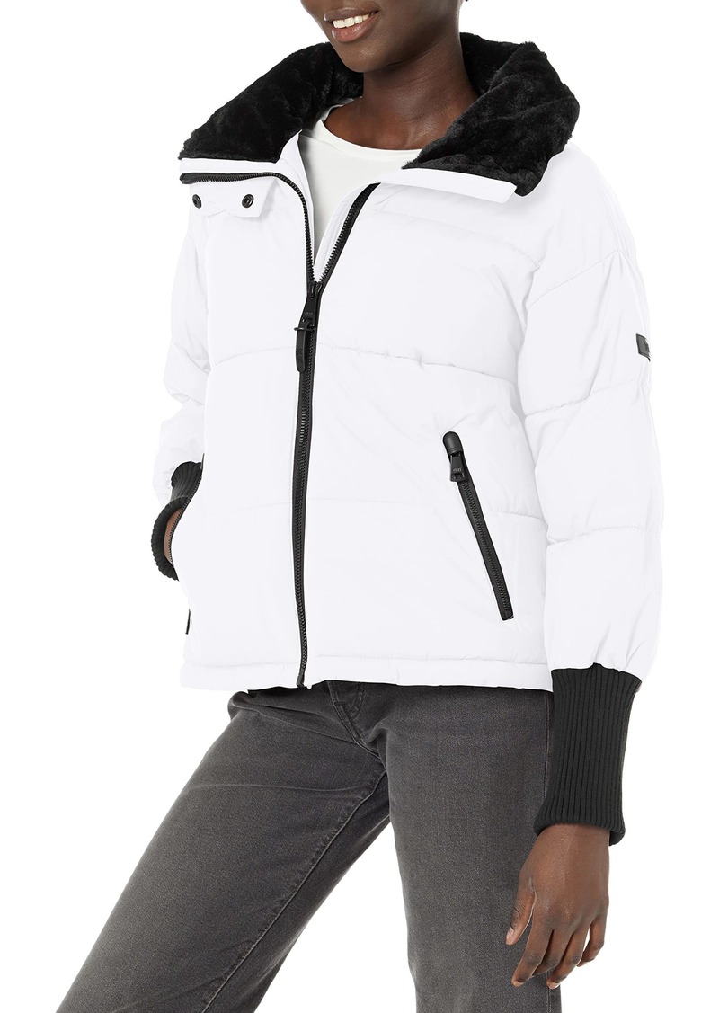 DKNY Women's Outerwear Puffer Rib-Knit