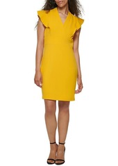 DKNY Women's Petite Double Ruffle Sleeve Fit and Flare Dress