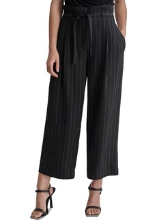 Dkny Women's Pinstripe Mid Rise Paperbag-Waist Cropped Pants - Blk/parchm