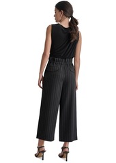 Dkny Women's Pinstripe Mid Rise Paperbag-Waist Cropped Pants - Blk/parchm