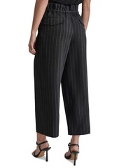 Dkny Women's Pinstripe Mid Rise Paperbag-Waist Cropped Pants - Blk/parchm