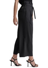 Dkny Women's Pinstripe Mid Rise Paperbag-Waist Cropped Pants - Blk/parchm