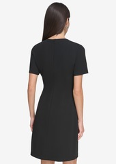 Dkny Women's Pleat-Front Round-Neck Short-Sleeve Dress - Black