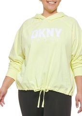 DKNY Women's Plus Drawcord Terrycloth Logo Hoodie