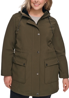 Dkny Women's Plus Size Drawstring-Hood Snap-Front Anorak Raincoat - Loden