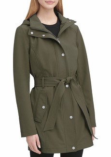 DKNY Women's Softshell Jacket Loden Green Plus Size with Belt