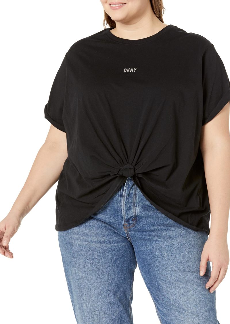 DKNY Women's Plus Size Metallic Logo Boxy T-Shirt