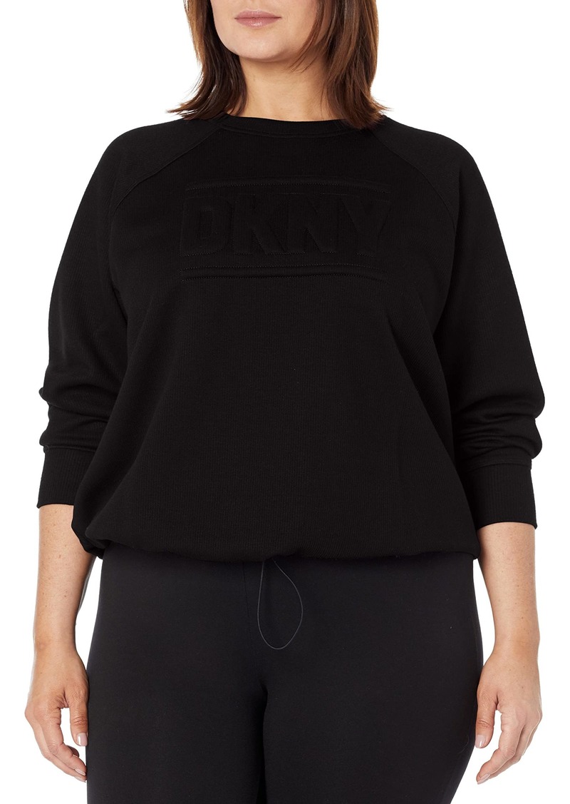 DKNY Women's Plus Size Sport Placed Puff Logo Crew Neck Sweatshirt