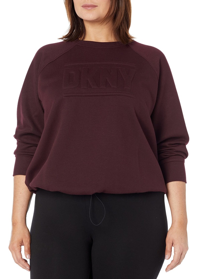 DKNY Women's Plus Size Sport Placed Puff Logo Crew Neck Sweatshirt