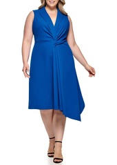 DKNY Women's Plus Soft Everyday Asymmeteric Hem Dress Blue LAGN