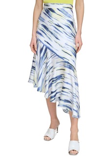 Dkny Women's Printed Asymmetrical Midi Skirt - White/Inky Blue Multi