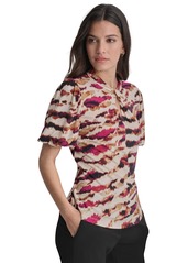 Dkny Women's Printed Balloon-Sleeve Twist-Neck Top - Parchment