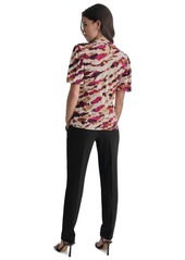 Dkny Women's Printed Balloon-Sleeve Twist-Neck Top - Parchment