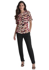 Dkny Women's Printed Balloon-Sleeve Twist-Neck Top - Parchment