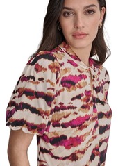 Dkny Women's Printed Balloon-Sleeve Twist-Neck Top - Parchment