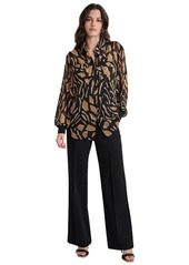 Dkny Women's Printed Button-Front Long-Sleeve Shirt - Photo Floral