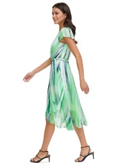 Dkny Women's Printed Flutter-Sleeve High-Low Dress - Honeydew