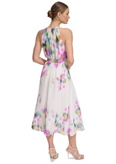 Dkny Women's Printed Halter Tie-Waist Midi Dress - Cream/Pink