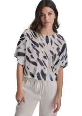 Dkny Women's Printed Linen Drop-Shoulder Short-Sleeve Crop Top - Fluo Ylw/w