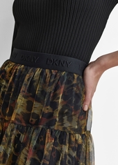 Dkny Women's Printed Logo-Waistband Tulle Mesh Skirt - Autmn Mix