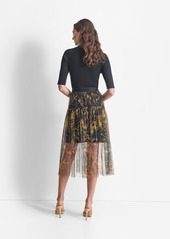 Dkny Women's Printed Logo-Waistband Tulle Mesh Skirt - Autmn Mix