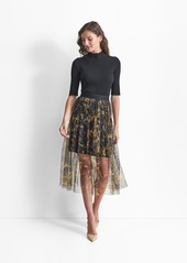 Dkny Women's Printed Logo-Waistband Tulle Mesh Skirt - Autmn Mix